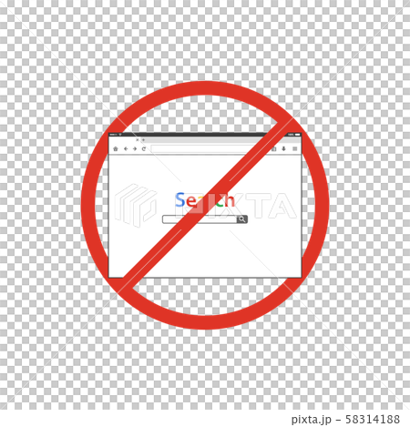 Browser window with search in prohibition sign. Browser banned. Prohibited ban stop symbol. 58314188