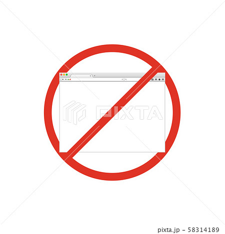 Browser window with search in prohibition sign. Browser banned. Prohibited ban stop symbol. Browser window with search in prohibition sign. Browser banned. Prohibited ban stop symbol. 58314189
