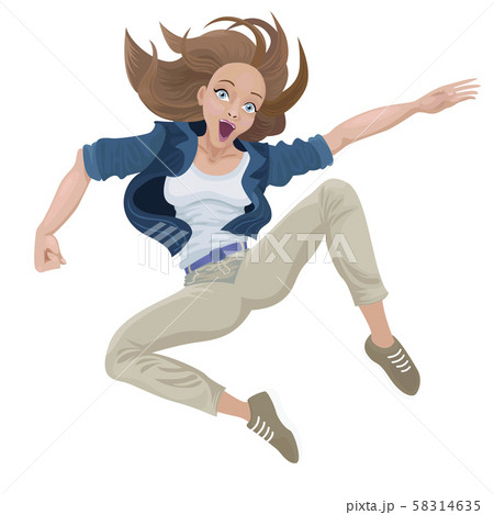 Young girl jumps higher. Vector cartoon illustration 58314635