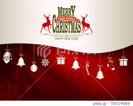 Christmas composition in dark red and white with pendants and text with deers 58314689