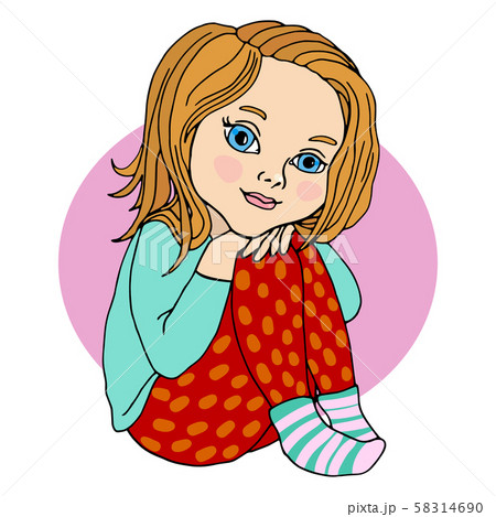 Baby girl sitting, hugging her legs. Vector cute illustration 58314690