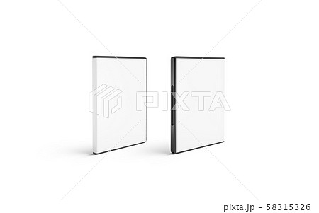 Blank white closed dvd disk case mockup stand isolated 58315326