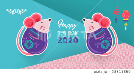 Happy Chinese new year design. 2020 Rat zodiac. Cute mouse cartoon. Vector illustration and banner 58315860