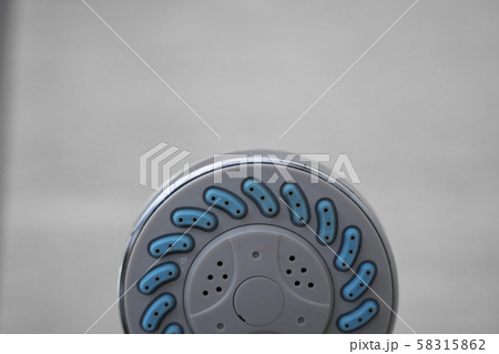 Modern shower head in modern bathroom. Shower head in bathroom with water spray or water flow Modern shower head in modern bathroom. Shower head in bathroom with water spray or water flow 58315862