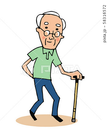 杖をついて歩くおじいちゃんのイラスト素材