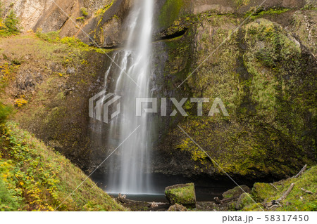The lower part of the first level of the Multnomah waterfall located at Multnomah Creek in the The lower part of the first level of the Multnomah waterfall located at Multnomah Creek in the 58317450