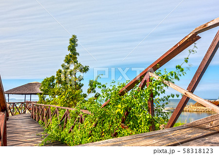 Wooden Pier to sunset hut ultra long exposure Wooden Pier to sunset hut ultra long exposure 58318123