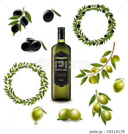 Olive Set With Wreath Isolated White Background Olive Set With Wreath Isolated White Background 58319176