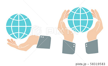 Hand with blue globe in retro style. Hand with blue globe in retro style. 58319583
