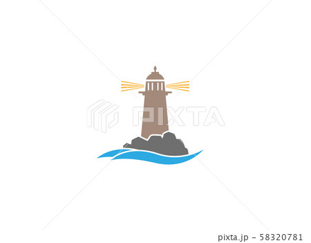 Lighthouse on the island in the middle of the sea for logo design illustration on white background Lighthouse on the island in the middle of the sea for logo design illustration on white background 58320781