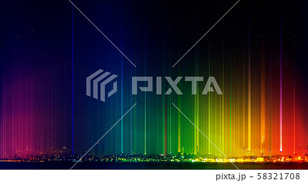 Equality city concept. Panorama colorful night city. Rainbow colors. LGBT concept. 58321708