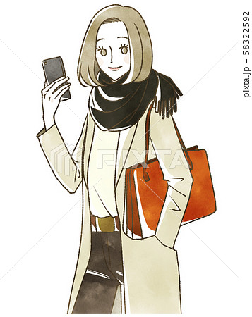 冬服の女性-笑顔-スマホ 冬服の女性-笑顔-スマホ 58322592