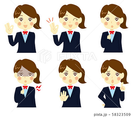 女性、女子高生のポーズ上半身_6種類セット1 女性、女子高生のポーズ上半身_6種類セット1 58323509