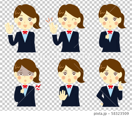 女性、女子高生のポーズ上半身_6種類セット1 女性、女子高生のポーズ上半身_6種類セット1 58323509