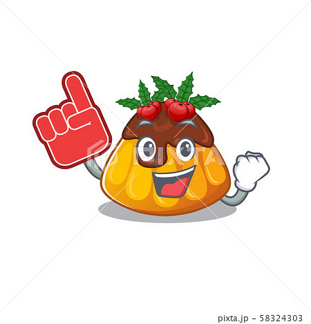 Foam finger christmas pudding refrigerated in cartoon fridge 58324303