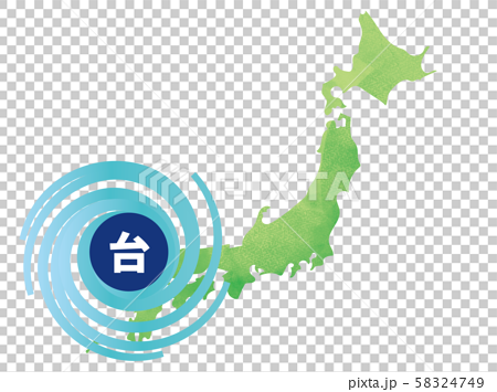 台風が日本に直撃しているイメージのイラスト素材