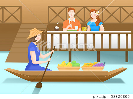 Summer vacation and traveling concept, People enjoying holiday illustration 007 58326806