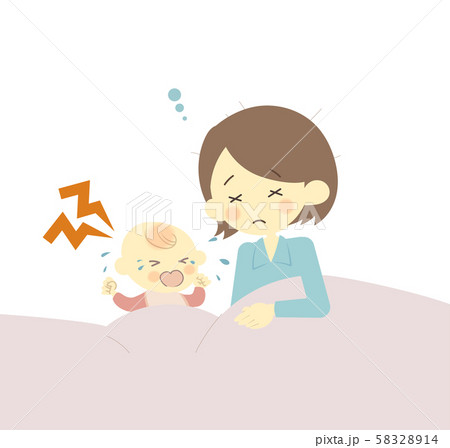夜泣きする赤ちゃんと困るお母さん 夜泣きする赤ちゃんと困るお母さん 58328914