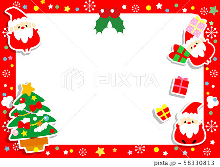 クリスマス素材 サンタクロースがいっぱいかわいいクリスマスメッセージカード フレーム飾り枠のイラスト素材