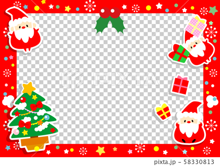 クリスマス素材 サンタクロースがいっぱいかわいいクリスマスメッセージカード フレーム飾り枠のイラスト素材