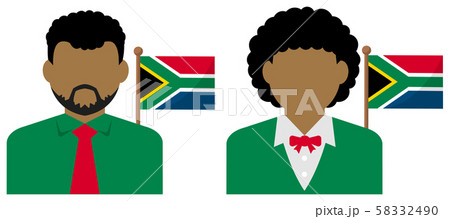 男性 女性ビジネスマン 国旗 イラスト 上半身 顔なしシルエット 南アフリカ共和国のイラスト素材