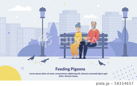 Cartoon Old Senior Couple Feeding Pigeons Poster Cartoon Old Senior Couple Feeding Pigeons Poster 58334637