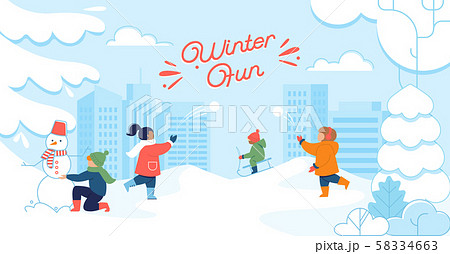 Winter Holidays Childrens Fun Flat Vector Concept Winter Holidays Childrens Fun Flat Vector Concept 58334663