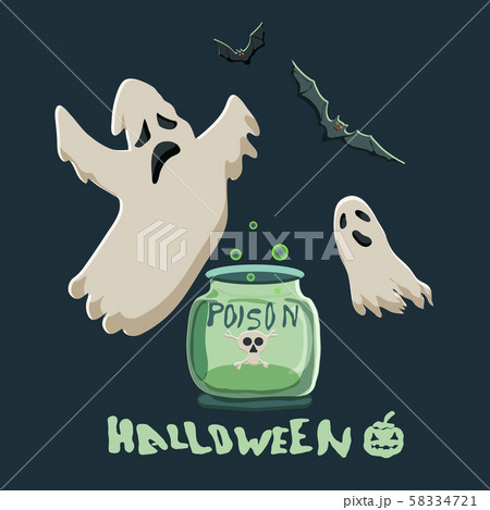 Cute vector Halloween illustration.  Flying ghosts 58334721
