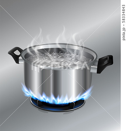 Stainless Steel Pot Boiling Water. On The Gas...のイラスト素材 [58334843] - Pixta