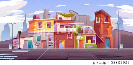 Ghetto empty street with ruined abandoned houses 58335935