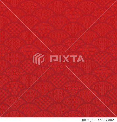 青海波　和風背景　伝統文様入り　赤 58337002