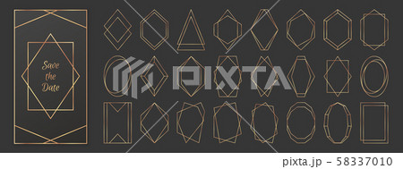 Gold polygonal frames collection isolated on dark grey background. 58337010