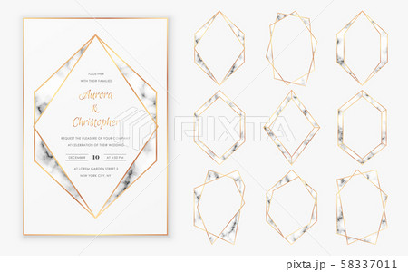 Gold polygonal crystal frames with trendy marble texture. 58337011