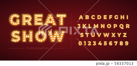 3d light bulb alphabet with gold frame isolated on dark red background. 58337013
