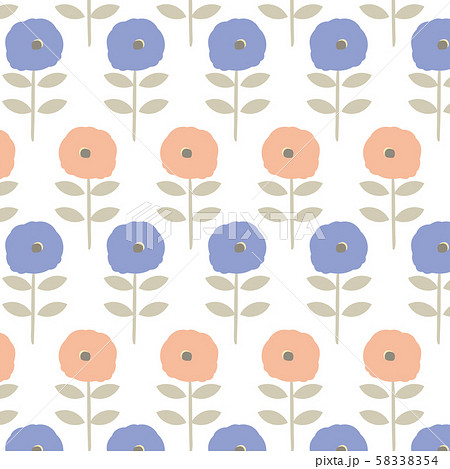 北欧風 青とピンクの花のパターン壁紙のイラスト素材 58338354 Pixta