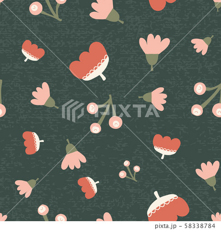 Scattered fall flowers berries seamless vector background. Abstract fall pattern pink orange green 58338784