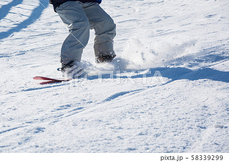 Men's boots and snowboard freerider in mountains. 58339299