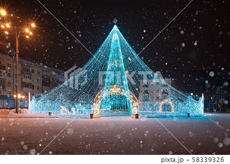 Christmas lights on the street on Christmas Eve. Christmas lights on the street on Christmas Eve. 58339326