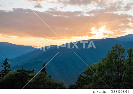 Colorful summer landscape in the mountains. Sunset 58339345