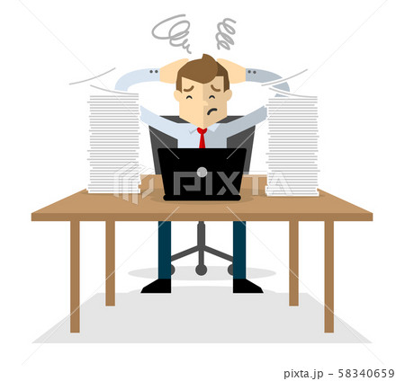 Vector of Businessman with overload paperwork 58340659