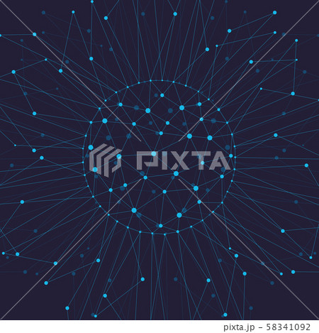 Geometric pattern with connected lines and dots. 58341092