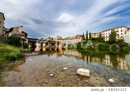 Bassano del Grappa with Bridge of the Alpini - Veneto Italy 58342122