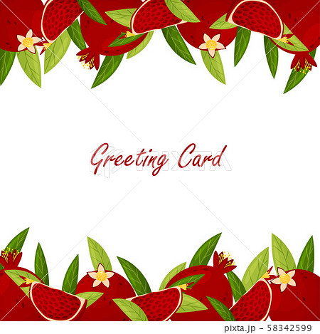 Greeting card with pomegranate fruits on top and bottom. Vector illustration. 58342599