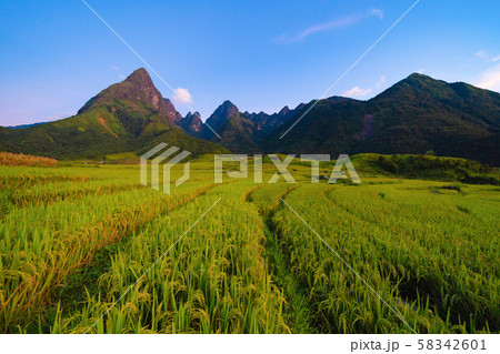 Fansipan mountain hills valley on summer with 58342601
