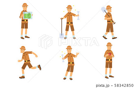 Vector Illustration Set Of Archaeologist のイラスト素材