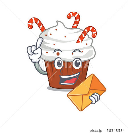 With envelope christmas cupcake served on cartoon plate 58343584