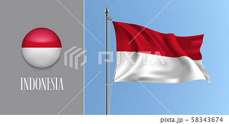 Indonesia waving flag on flagpole and round icon vector illustration 58343674