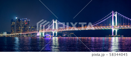 Gwangan Bridge and skyscrapers in the night. Busan, South Korea Gwangan Bridge and skyscrapers in the night. Busan, South Korea 58344045