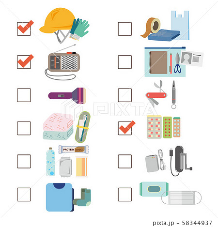 災害&非常用持ち出し用品イラスト03 災害&非常用持ち出し用品イラスト03 58344937