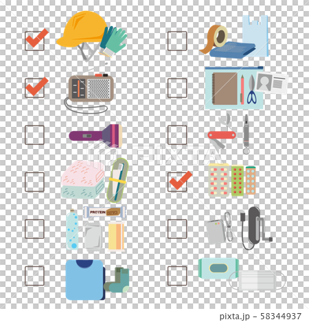 災害&非常用持ち出し用品イラスト03 災害&非常用持ち出し用品イラスト03 58344937